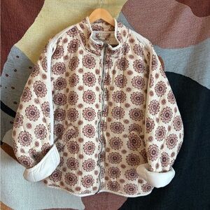 Free People Floral Quilted Jacket in Cream and Brown